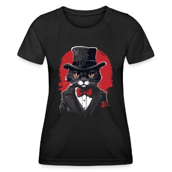 Chapeau et costume : un chat élégant avec une rose - T-shirt sport Femme - noir - Devant - AI Model Female 172 light (172cm)