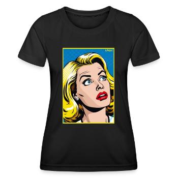 Cartoon Pop Art : Femme blonde en action - T-shirt sport Femme - noir - Devant - AI Model Female 172 light (172cm)