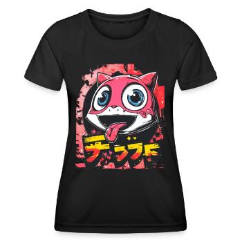 Graffiti Japanische niedliche freche Anime Katze - Frauen Funktions-T-Shirt - Schwarz - Vorne - AI Model Female 172 light (172cm)