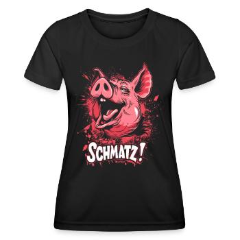 Naughty Little Pink Pig Kisses Smack - Women's Functional T-Shirt - black - Front - AI Model Female 172 light (172cm)