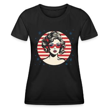 Das All-American Girl mit USA-Flagge - Frauen Funktions-T-Shirt - Schwarz - Vorne - AI Model Female 172 light (172cm)
