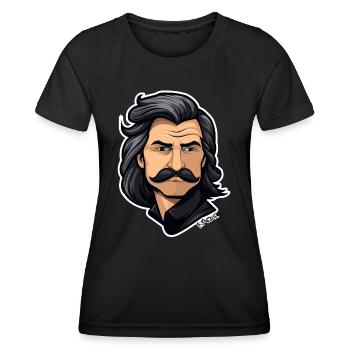 Zurück in die 80er: Attraktiver Schnurrbart Mann - Frauen Funktions-T-Shirt - Schwarz - Vorne - AI Model Female 172 light (172cm)