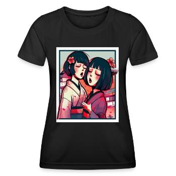 Two Japanese anime girls in kimono - Women's Functional T-Shirt - black - Front - AI Model Female 172 light (172cm)
