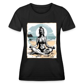 Yoga méditation sur la plage - T-shirt sport Femme - noir - Devant - AI Model Female 172 light (172cm)