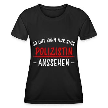Polizistin Lustige Spruch Polizei Sprüche Geschenk - Frauen Funktions-T-Shirt - Schwarz - Vorne - AI Model Female 172 light (172cm)