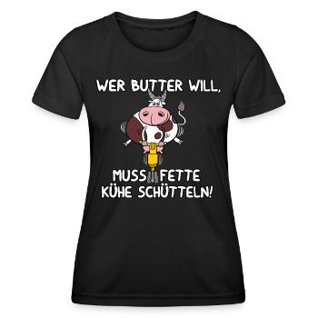 Wer Butter will - Frauen Funktions-T-Shirt - Schwarz - Vorne - AI Model Female 172 light (172cm)