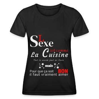 Le Sexe c'est comme la cuisine! - T-shirt sport Femme - noir - Devant - AI Model Female 172 light (172cm)