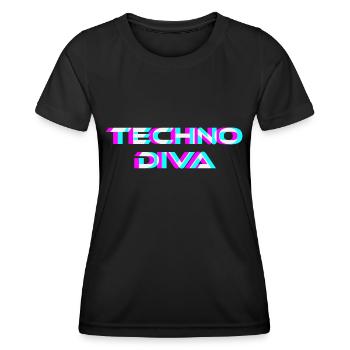 Techno Diva Rave Festival Electro Music Raver - T-shirt sport Femme - noir - Devant - AI Model Female 172 light (172cm)