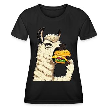 Cheeseburger essendes Lama - Frauen Funktions-T-Shirt - Schwarz - Vorne - AI Model Female 172 light (172cm)