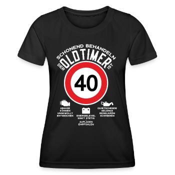 SCHONEND BEHANDELN 40. GEBURTSTAG OLDTIMER - Frauen Funktions-T-Shirt - Schwarz - Vorne - AI Model Female 172 light (172cm)