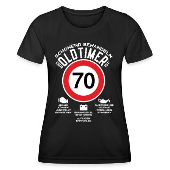 SCHONEND BEHANDELN 70. GEBURTSTAG OLDTIMER - Frauen Funktions-T-Shirt - Schwarz - Vorne - AI Model Female 172 light (172cm)