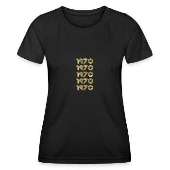 Année 1970 - T-shirt sport Femme - noir - Devant - AI Model Female 172 light (172cm)