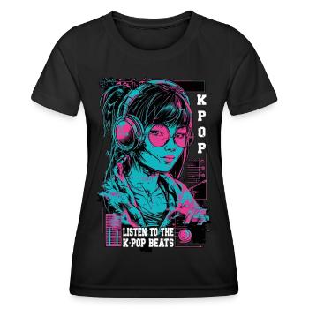 K-Pop Korea Popmusik Mädchen Kopfhörer Neon Pink - Frauen Funktions-T-Shirt - Schwarz - Vorne - AI Model Female 172 light (172cm)