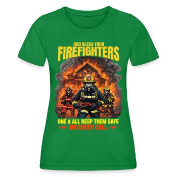 Gott segne die Feuerwehrleute Heroisches Design - Frauen Funktions-T-Shirt - Kelly Green - Vorne - AI Model Female 172 dark (172cm)