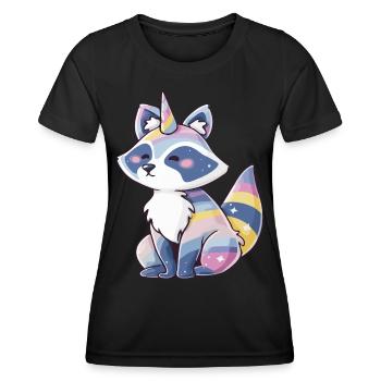 Cute Raccoon Unicorn, Pastel Rainbow Animal Design - Women's Functional T-Shirt - black - Front - AI Model Female 172 light (172cm)