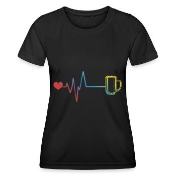 Bier Glas Bierkrug Puls Herzschlag - Frauen Funktions-T-Shirt - Schwarz - Vorne - AI Model Female 172 light (172cm)