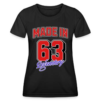 Made in 63 – Design vintage d’anniversaire légendaire - T-shirt sport Femme - noir - Devant - AI Model Female 172 light (172cm)
