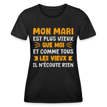 Mon Mari Est Plus Vieux Que Moi Humour Couple - T-shirt sport Femme - noir - Devant - AI Model Female 172 light (172cm)