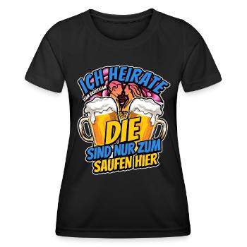 JGA Junggesellenabschied - Ich heirate - Frauen Funktions-T-Shirt - Schwarz - Vorne - AI Model Female 172 light (172cm)