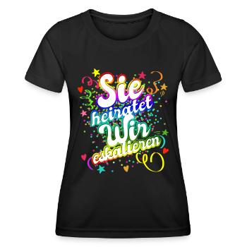 JGA Junggesellinnenabschied - Sie heiratet - Frauen Funktions-T-Shirt - Schwarz - Vorne - AI Model Female 172 light (172cm)