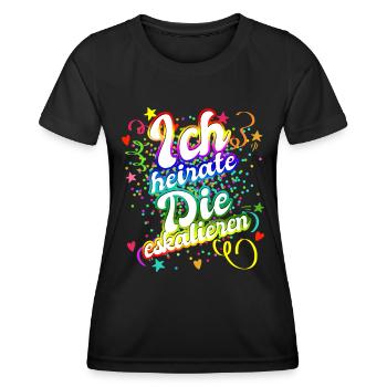JGA Junggesellinnenabschied - Ich heirate - Frauen Funktions-T-Shirt - Schwarz - Vorne - AI Model Female 172 light (172cm)