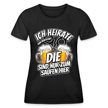 JGA Junggesellenabschied - Ich heirate - Saufen - Frauen Funktions-T-Shirt - Schwarz - Vorne - AI Model Female 172 light (172cm)