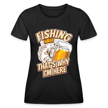 Pêche et bière - c’est pourquoi je suis ici - carpe - T-shirt sport Femme - noir - Devant - AI Model Female 172 light (172cm)
