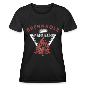 Brennholz Verleih - Ironie - Spruch - Frauen Funktions-T-Shirt - Schwarz - Vorne - AI Model Female 172 light (172cm)