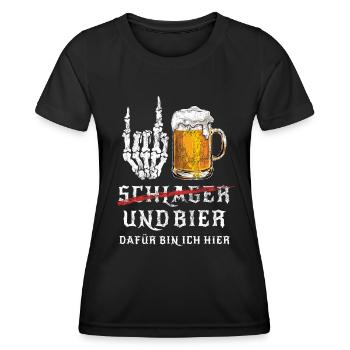 Schlager und Bier - Dafür bin ich hier - Metal - Frauen Funktions-T-Shirt - Schwarz - Vorne - AI Model Female 172 light (172cm)