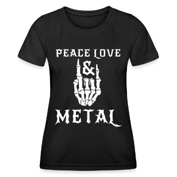 Peace Love & Metal - Music - Saying - Women's Functional T-Shirt - black - Front - AI Model Female 172 light (172cm)