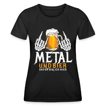 Metal und Bier - Dafür bin ich hier - Spruch - Frauen Funktions-T-Shirt - Schwarz - Vorne - AI Model Female 172 light (172cm)