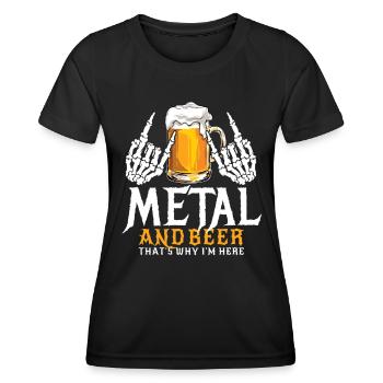 Metal und Bier - Dafür bin ich hier - Spruch - Frauen Funktions-T-Shirt - Schwarz - Vorne - AI Model Female 172 light (172cm)