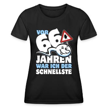Vor 66 Jahren war ich der Schnellste - Geschenk - Frauen Funktions-T-Shirt - Schwarz - Vorne - AI Model Female 172 light (172cm)