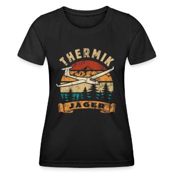 Segelflieger - Thermik Jäger - Segelflug Spruch - Frauen Funktions-T-Shirt - Schwarz - Vorne - AI Model Female 172 light (172cm)
