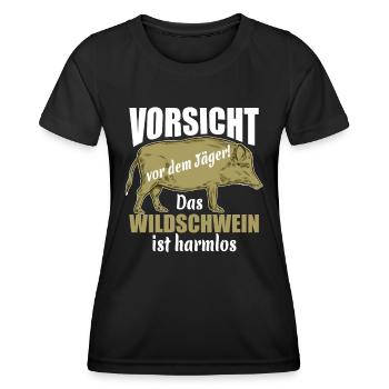 Vorsicht vor dem Jäger das Wildschwein ist harmlos - Frauen Funktions-T-Shirt - Schwarz - Vorne - AI Model Female 172 light (172cm)