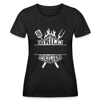 Grillmeister - eigener Name - Vatertag Geschenk - Frauen Funktions-T-Shirt - Schwarz - Vorne - AI Model Female 172 light (172cm)