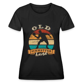 Old Schmetterhand Tischtennis Schmetterball - Frauen Funktions-T-Shirt - Schwarz - Vorne - AI Model Female 172 light (172cm)