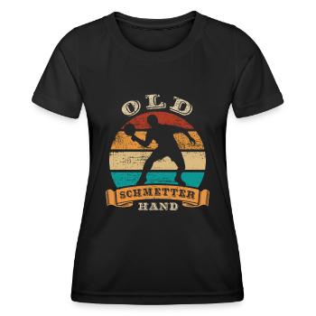Old Schmetterhand Tischtennis Schmetterball - Frauen Funktions-T-Shirt - Schwarz - Vorne - AI Model Female 172 light (172cm)