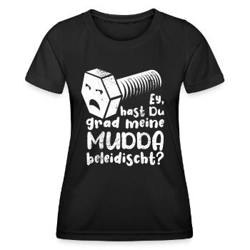 Ey hast du grad meine Mudda beleidischt? Schraube - Frauen Funktions-T-Shirt - Schwarz - Vorne - AI Model Female 172 light (172cm)