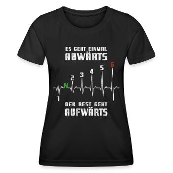 1N23456 Motorrad Gangschaltung - Adrenalin - Puls - Frauen Funktions-T-Shirt - Schwarz - Vorne - AI Model Female 172 light (172cm)