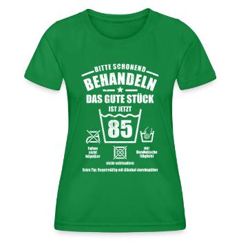 Schonend behandeln - 85. Geburtstag Geschenk - Frauen Funktions-T-Shirt - Kelly Green - Vorne - AI Model Female 172 dark (172cm)
