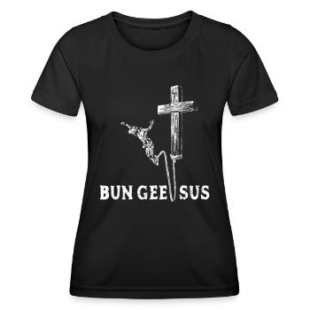 Bun Gee Sus - Bun Geesus - Jesus Bungee jumping - Women's Functional T-Shirt - black - Front - AI Model Female 172 light (172cm)