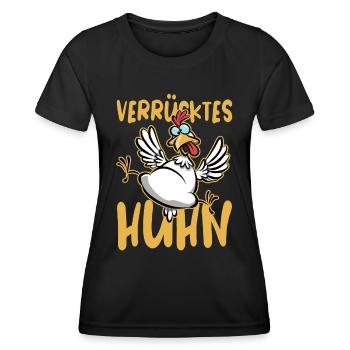 verrücktes Huhn, Hühnerfan, lustiges Huhn Cartoon - Frauen Funktions-T-Shirt - Schwarz - Vorne - AI Model Female 172 light (172cm)