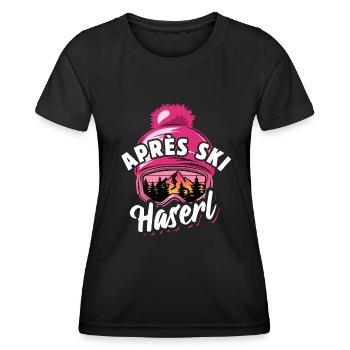 Ski - Apres Ski Haserl - Wintersport, Skiurlaub - Frauen Funktions-T-Shirt - Schwarz - Vorne - AI Model Female 172 light (172cm)