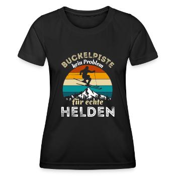 Buckelpiste - kein Problem für echte Helden - Frauen Funktions-T-Shirt - Schwarz - Vorne - AI Model Female 172 light (172cm)