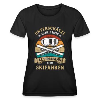 Unterschätze nie einen alten Mann beim Ski Fahren - Frauen Funktions-T-Shirt - Schwarz - Vorne - AI Model Female 172 light (172cm)