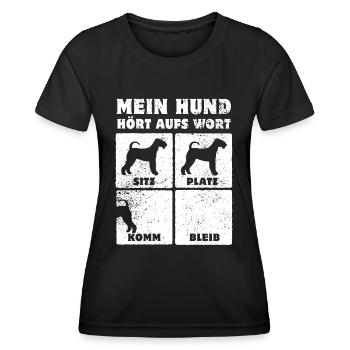 Mein Hund hört aufs Wort - Airedale Terrier - Frauen Funktions-T-Shirt - Schwarz - Vorne - AI Model Female 172 light (172cm)