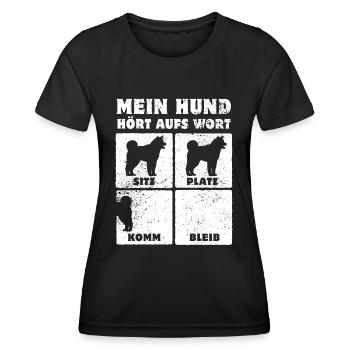 Mein Hund hört aufs Wort - Akita - Hundefan - Frauen Funktions-T-Shirt - Schwarz - Vorne - AI Model Female 172 light (172cm)