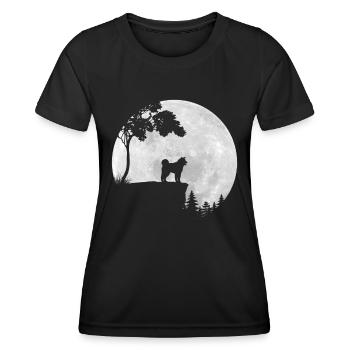 Vollmond - Nacht - Akita Hund Silhouette - Frauen Funktions-T-Shirt - Schwarz - Vorne - AI Model Female 172 light (172cm)