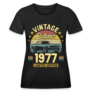 Vintage October 1977 45 Years Anniversary - Women's Functional T-Shirt - black - Front - AI Model Female 172 light (172cm)